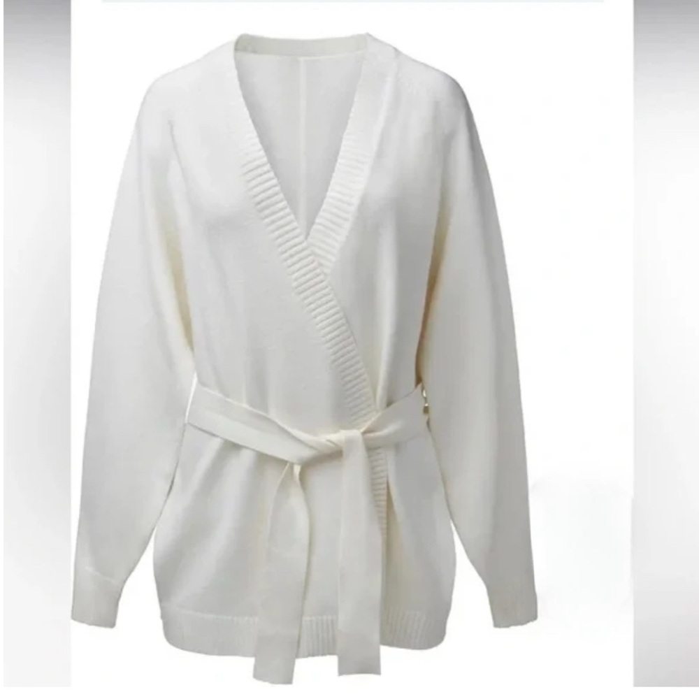 We Wore What Belted Summer Yarn Cardigan XS/ S Cream - Picture 3 of 14